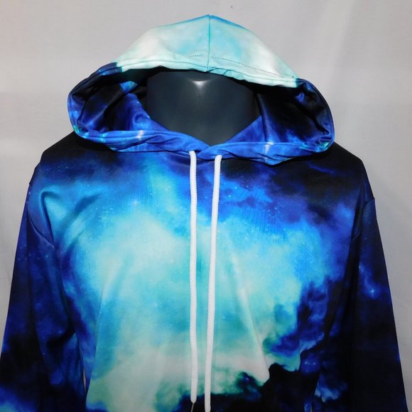 Mens XL Blue Purple Galaxy Space Pullover Polyester Hoodie - Picture 2 of 8